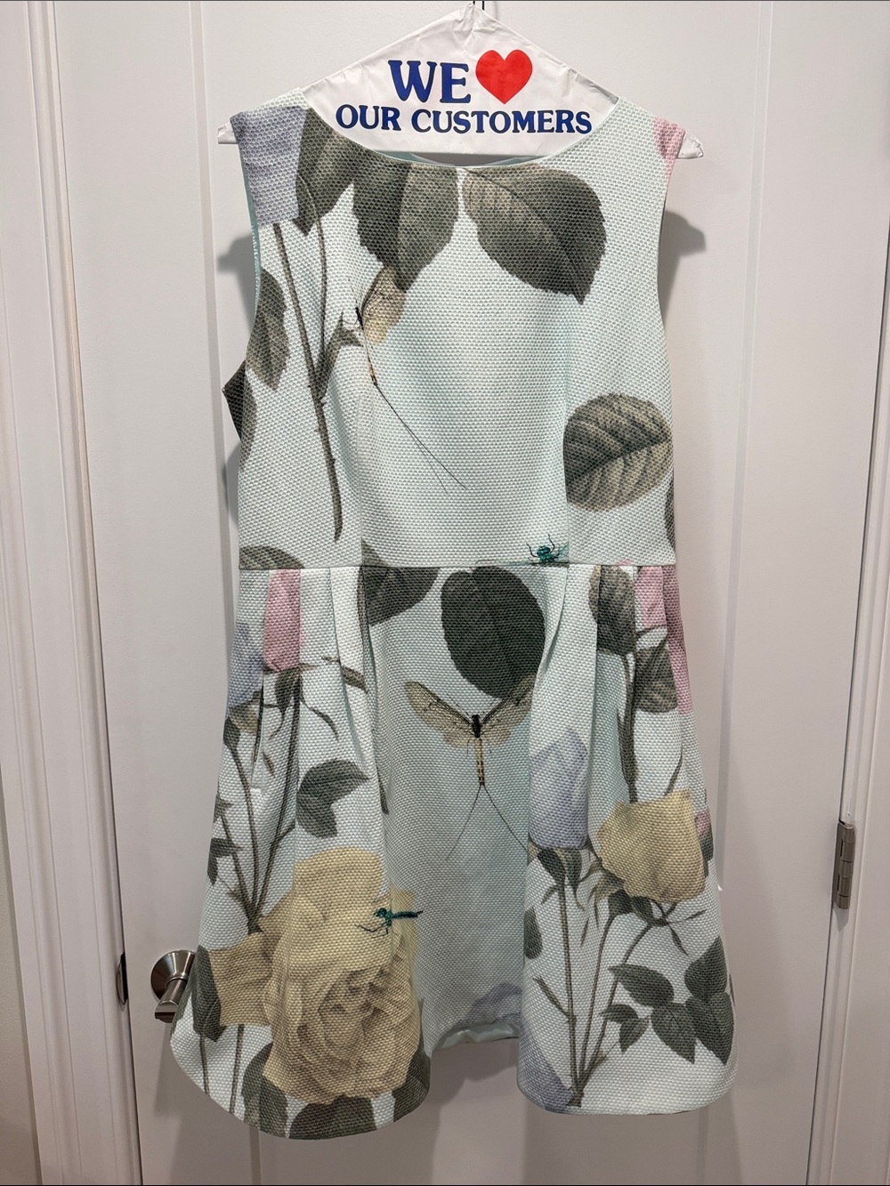 Ted Baker Pale Blue Floral Midi Dress with Yellow and Pink Blooms
